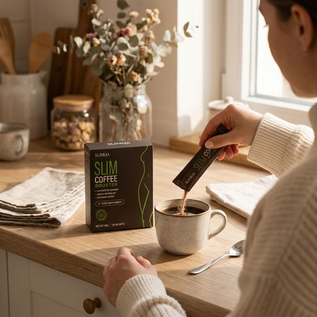 Slimqa Sachet in den Kaffee einrühren